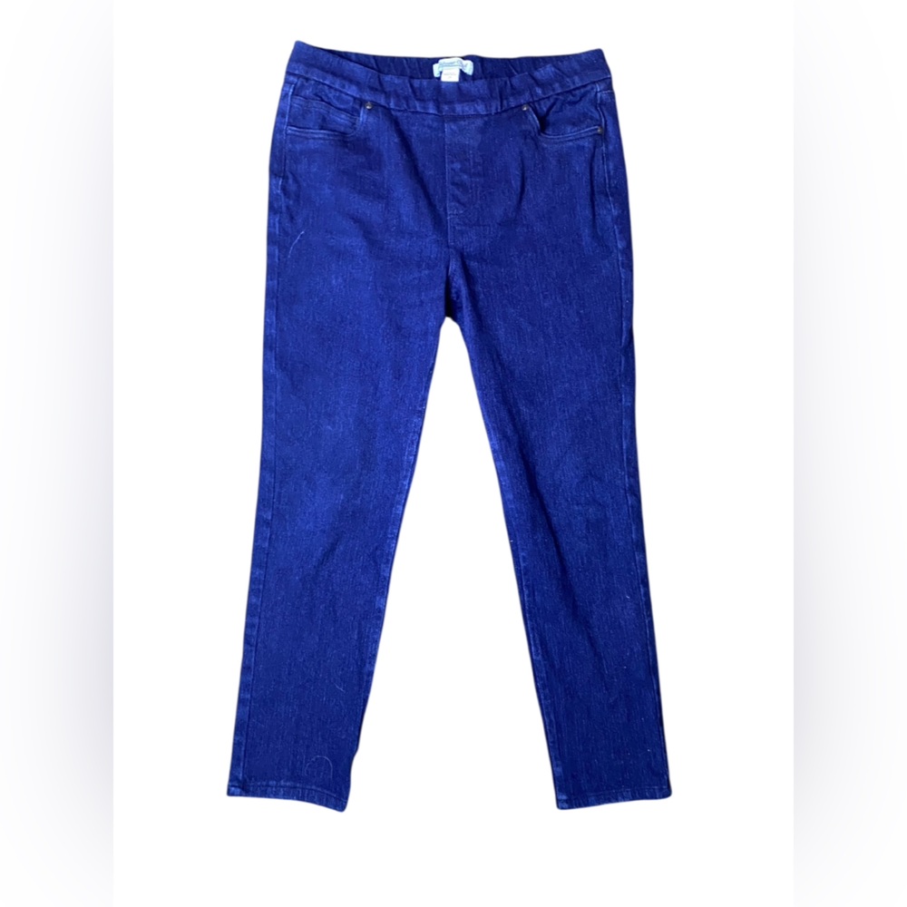 COLDWATER CREEK PULL ON ELASTIC DARK WASH SKINNY FLAT FRONT ANKTPOCKETS 12P